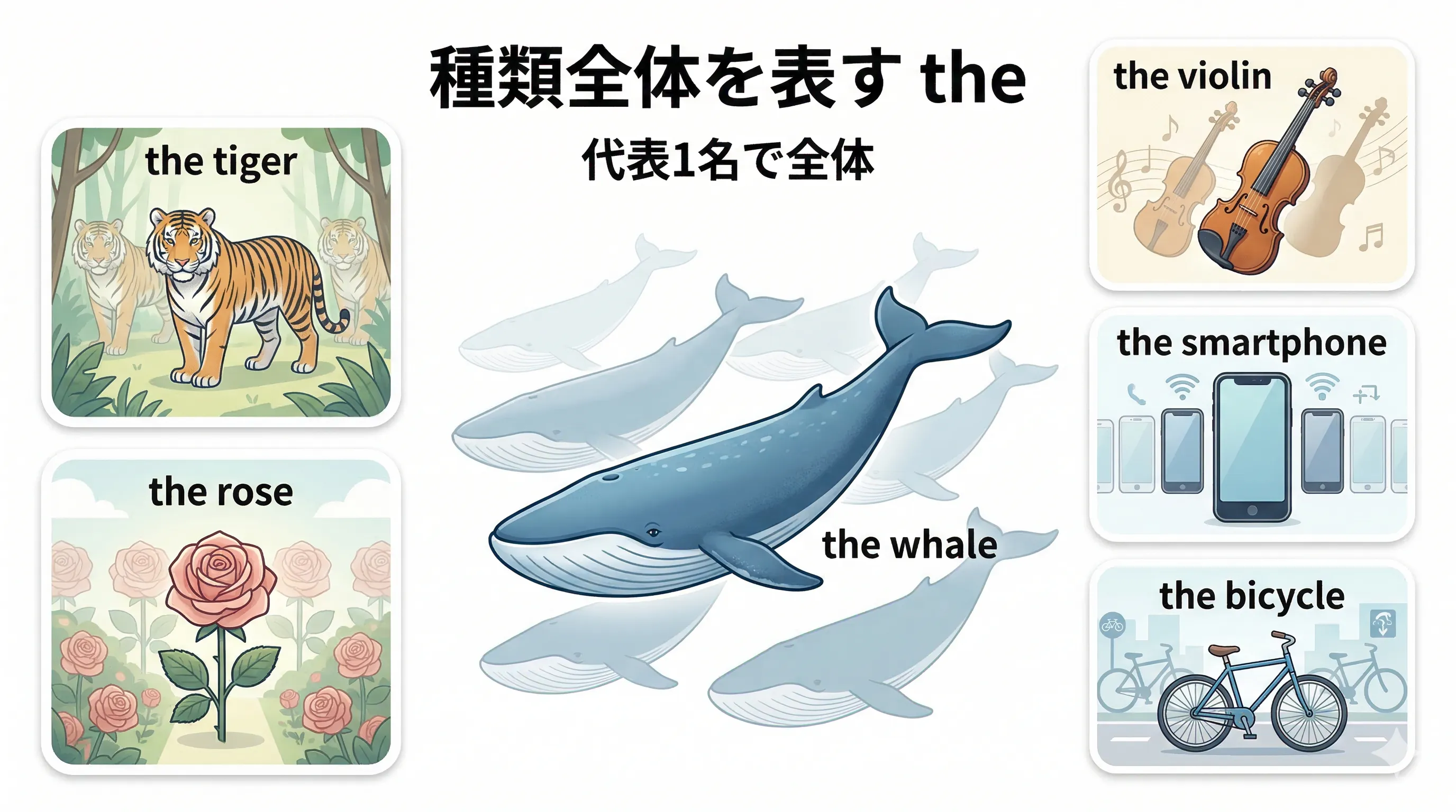 the + 単数名詞で種類全体を表すイメージ図