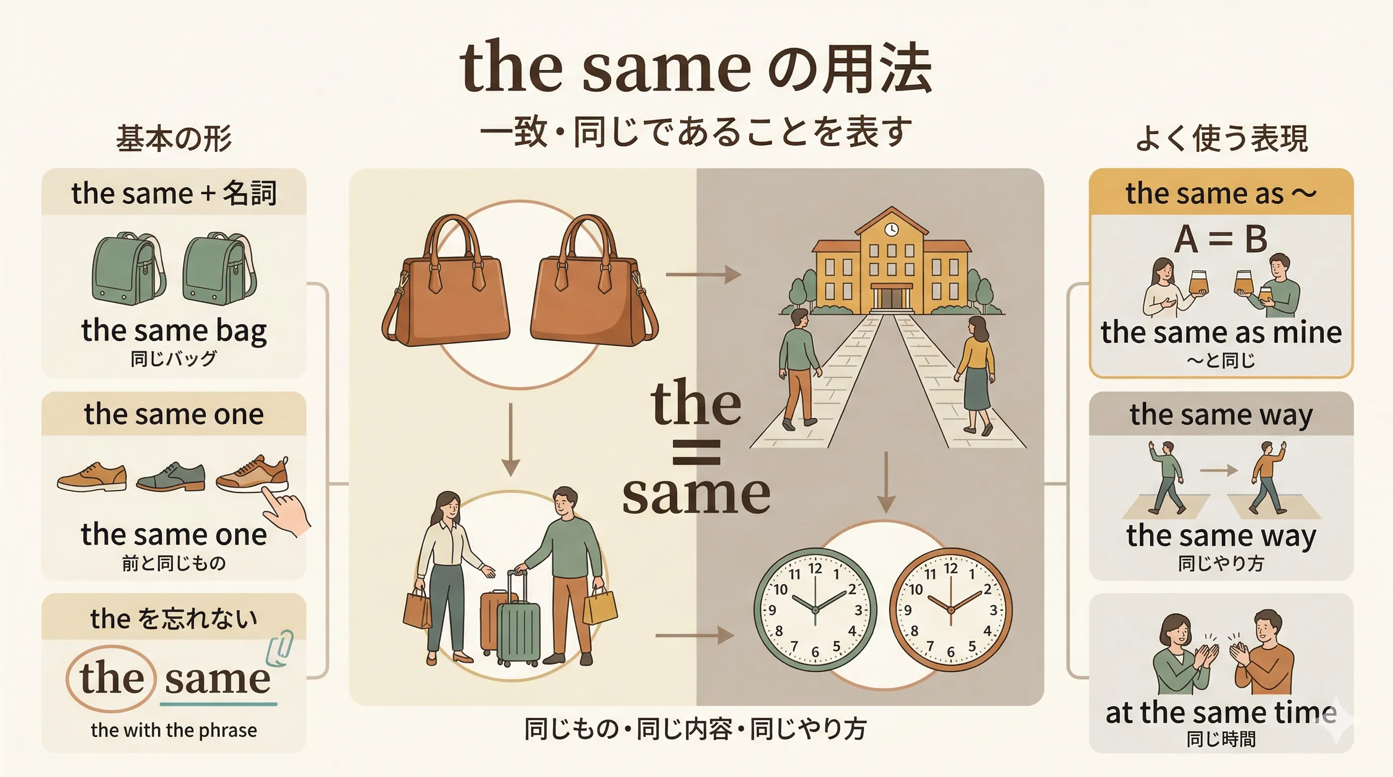 the same の基本用法 the same 名詞 the same as the same one のイメージ図