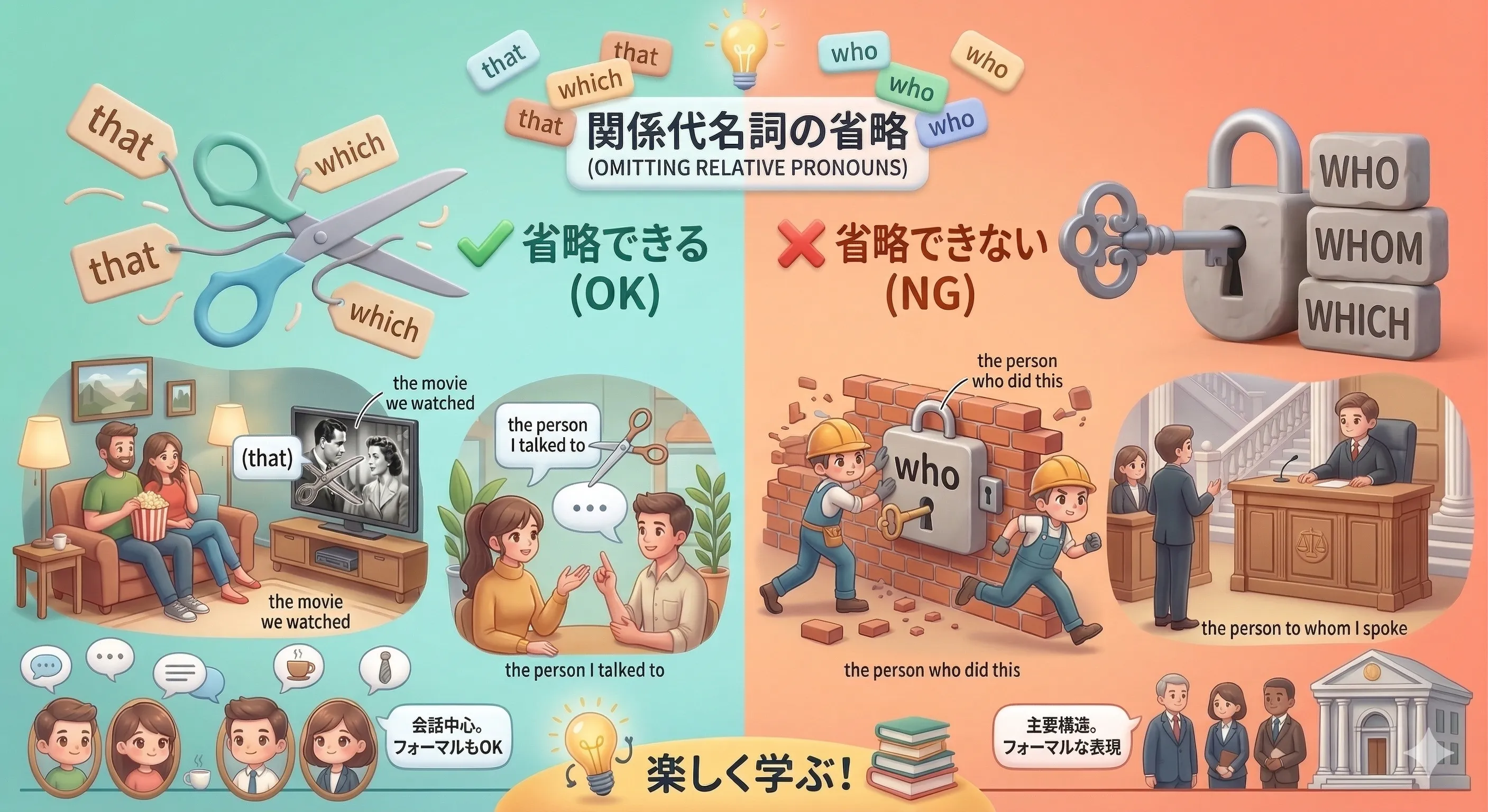 関係代名詞の目的格の省略を表すイメージ図