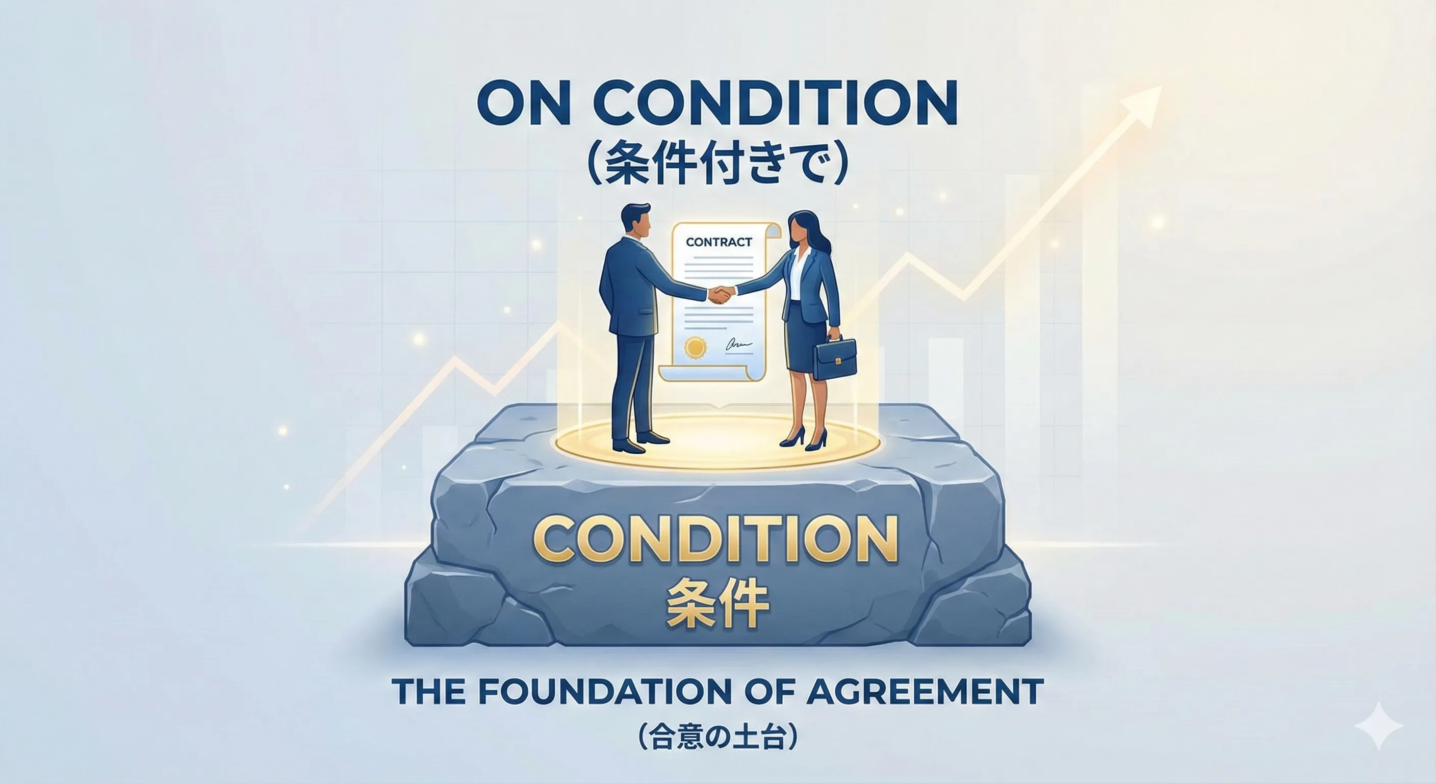 条件カードの上にOKマークや契約書のアイコンが乗っている、onの条件表現イメージ図