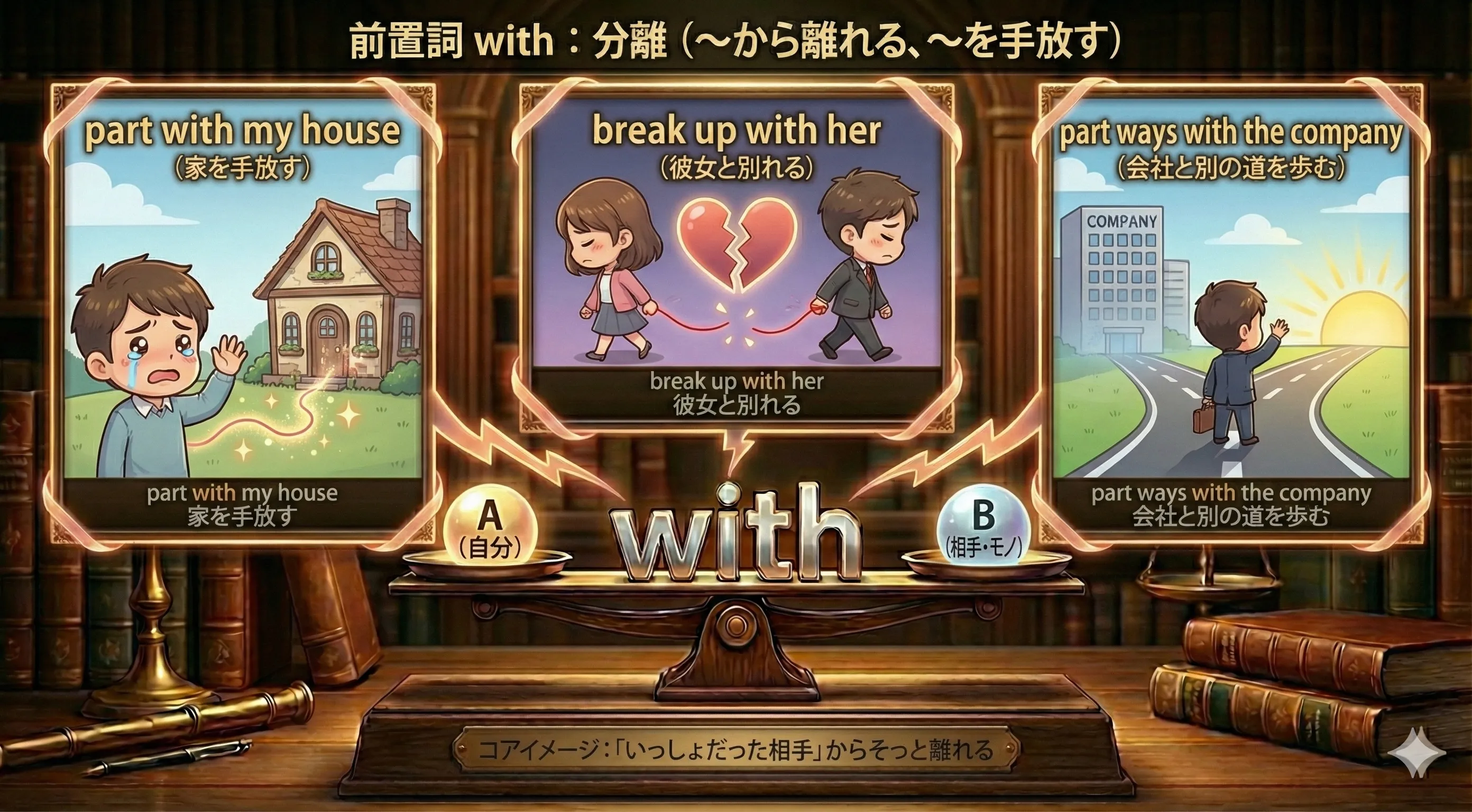 手をつないでいた二人が、そっと手を離れて別々の道を歩き出すイメージ図