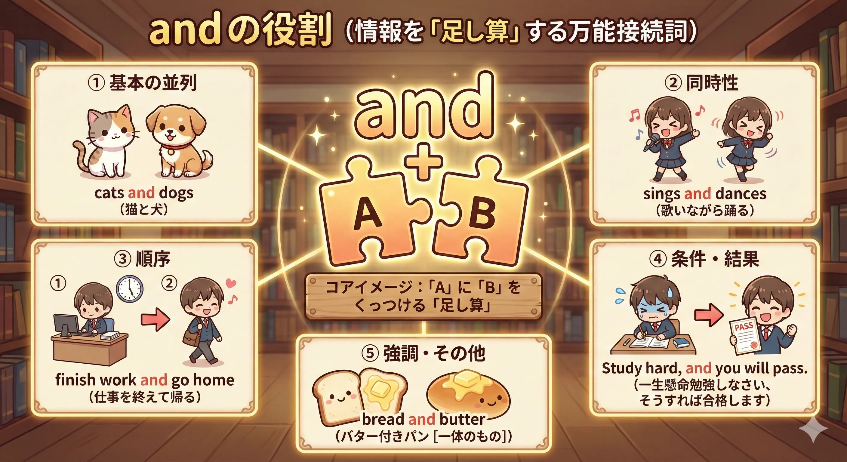 A and B で情報を足し算していくイメージ図（AとBが横に並んでいる）