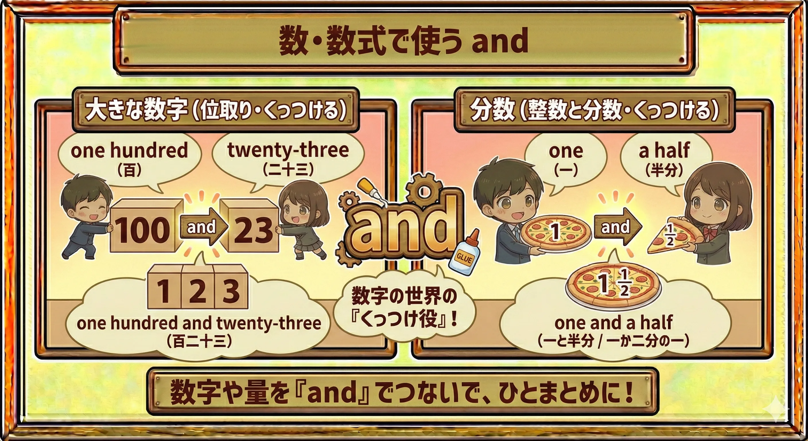 and と数字・数式のつながりをイメージしたイラスト