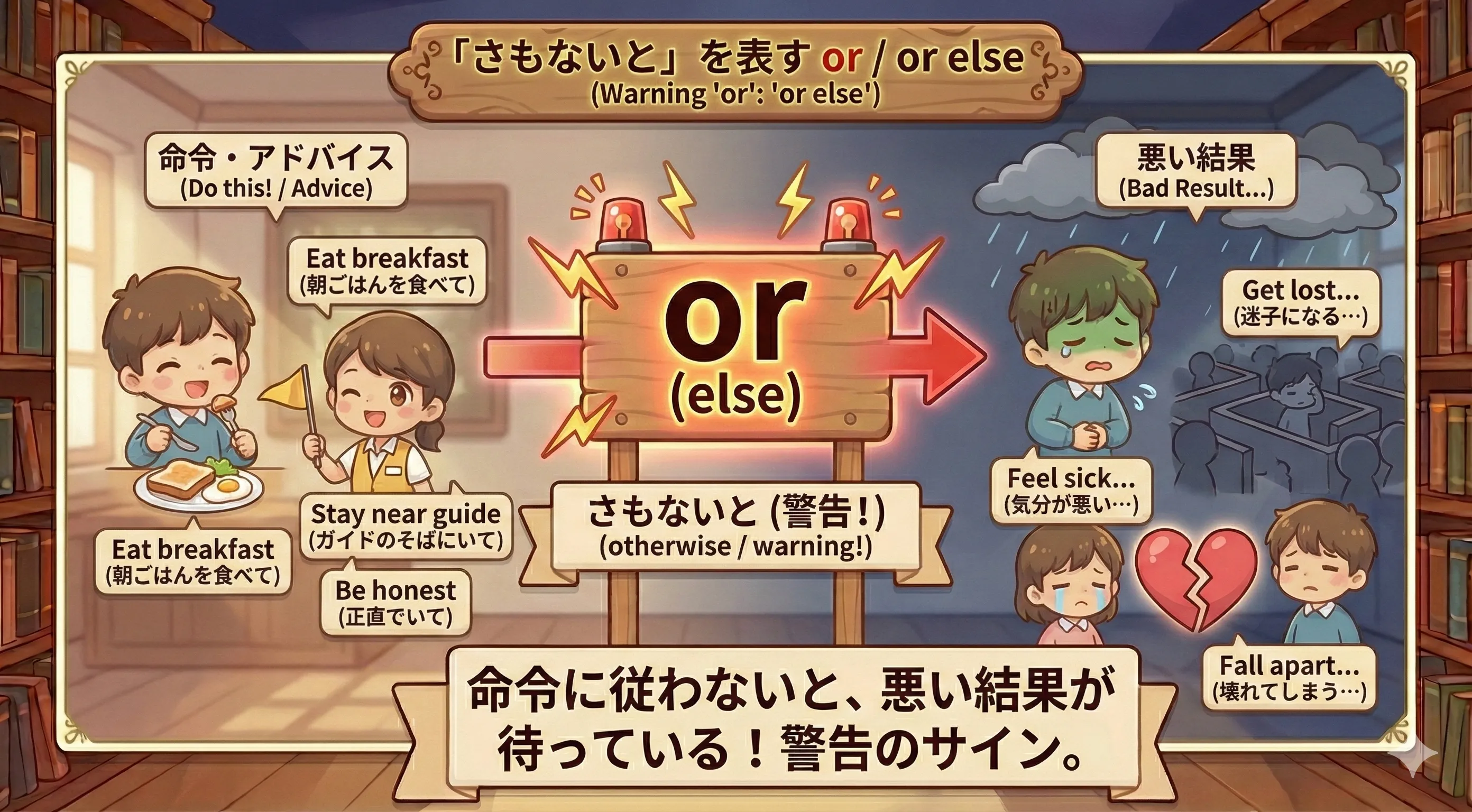 Do A, or B will happen の警告の or / or else イメージ図