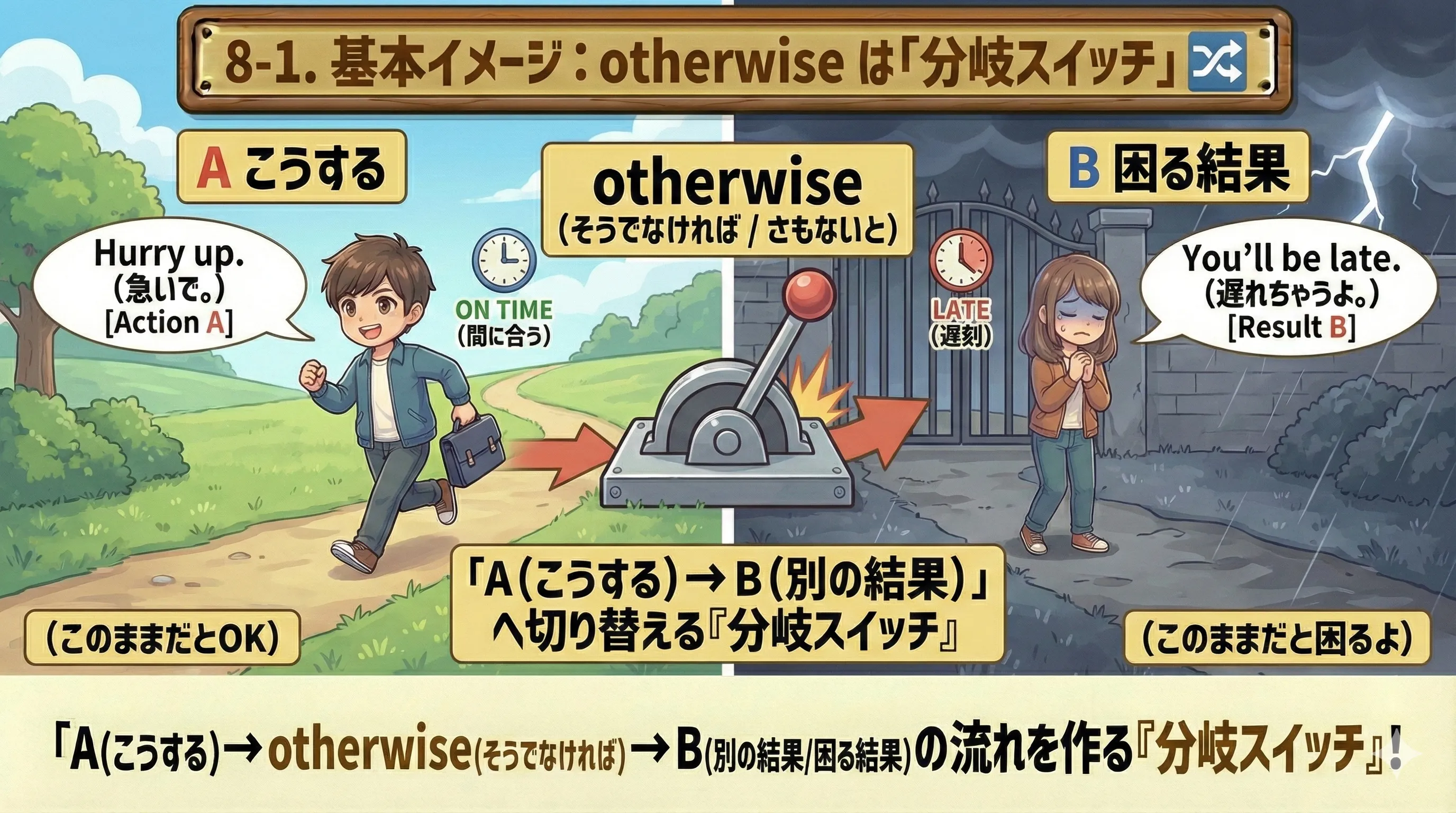 otherwise の基本イメージ：Aをする→しないとBになる（分岐スイッチ）