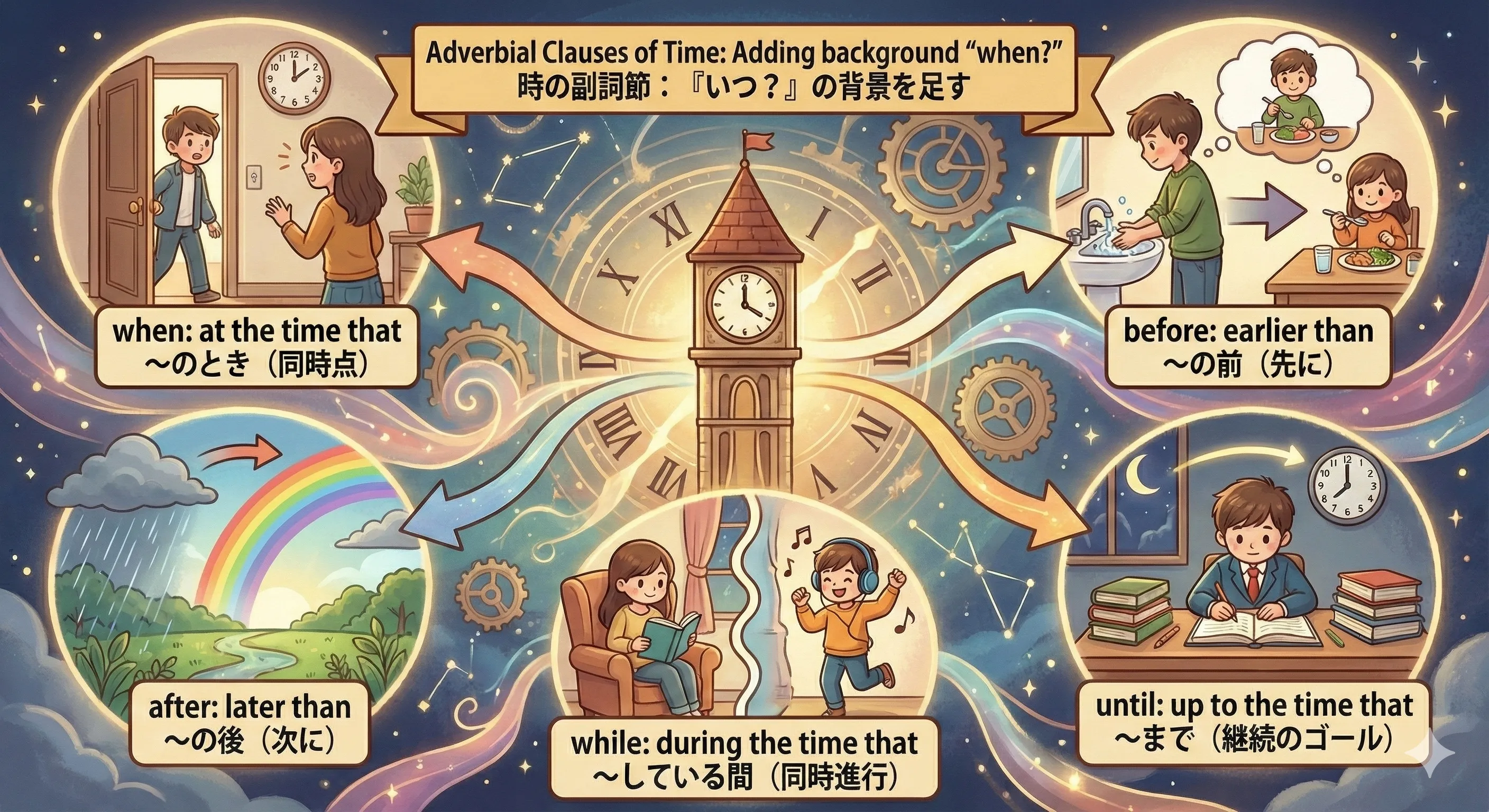 when/before/after/until/while で出来事の順番をタイムラインでつかむ図