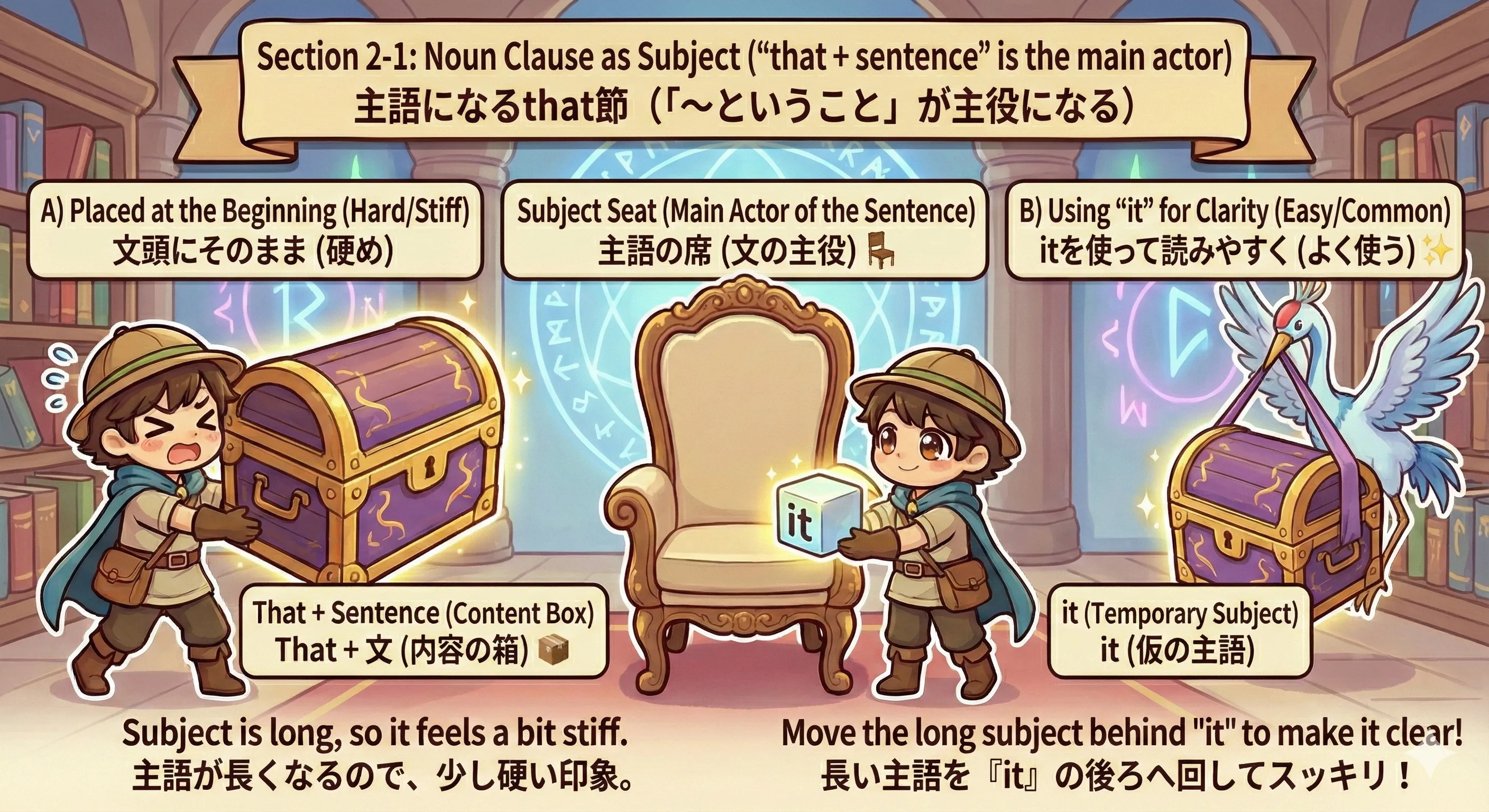 that節が主語になるイメージ図（文のかたまりが主役になる）