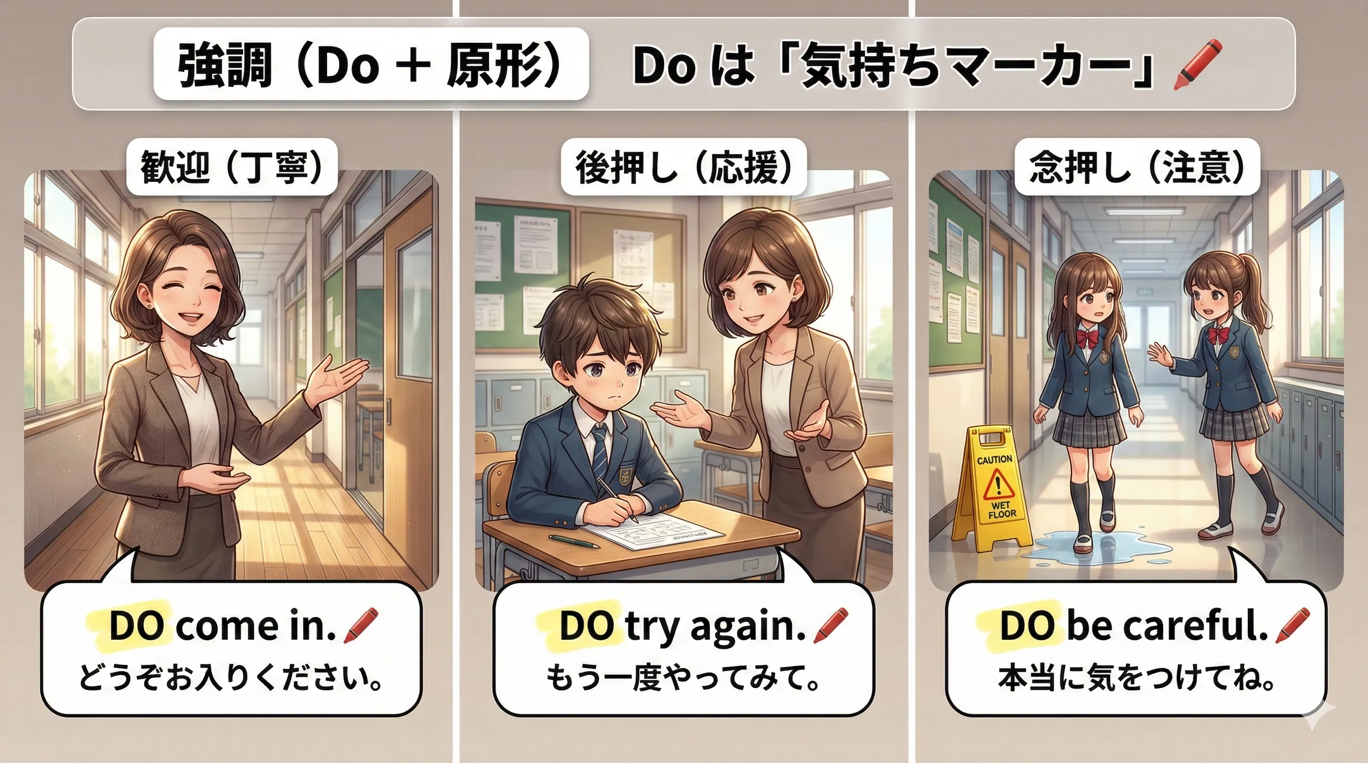 Do を付けると命令の気持ちが強調されるイメージ図
