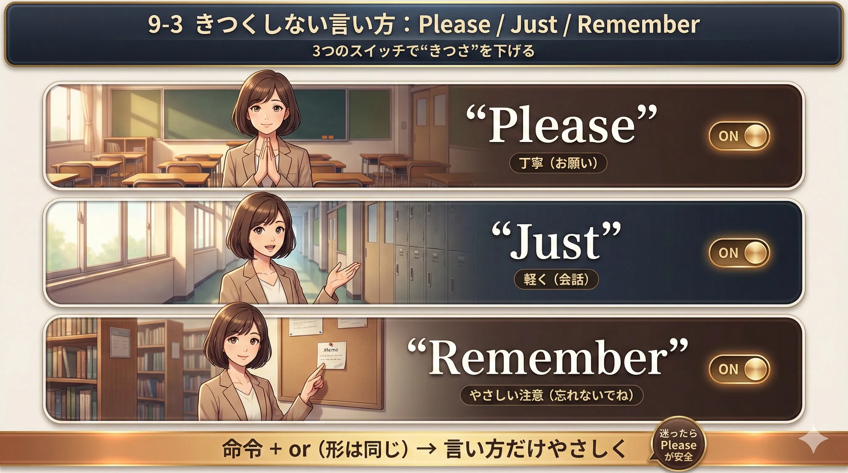Please / Just / Remember の3つのスイッチで、命令 + or をきつくしない全体像