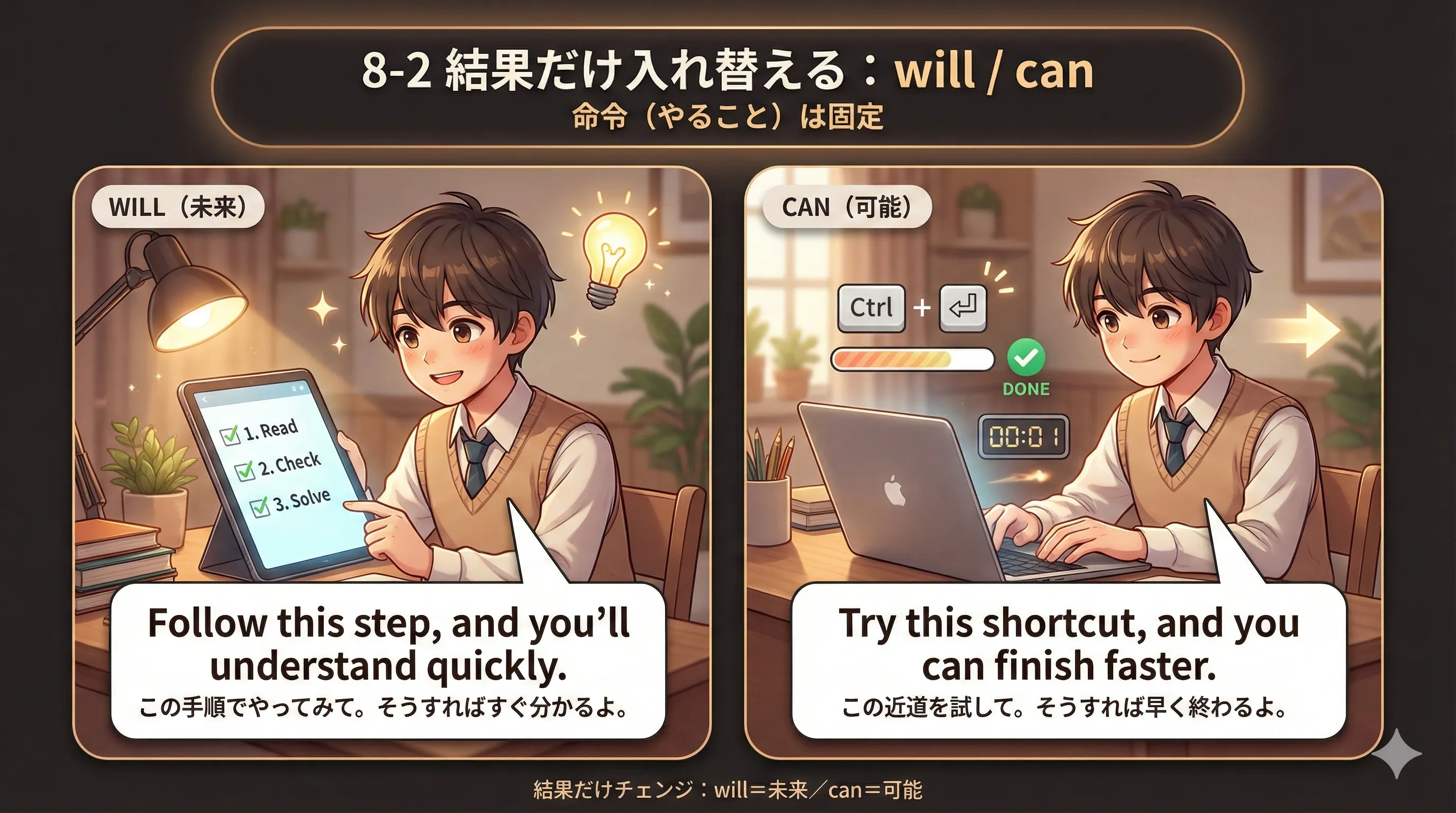 命令文 + and：結果を入れ替える（will / can）