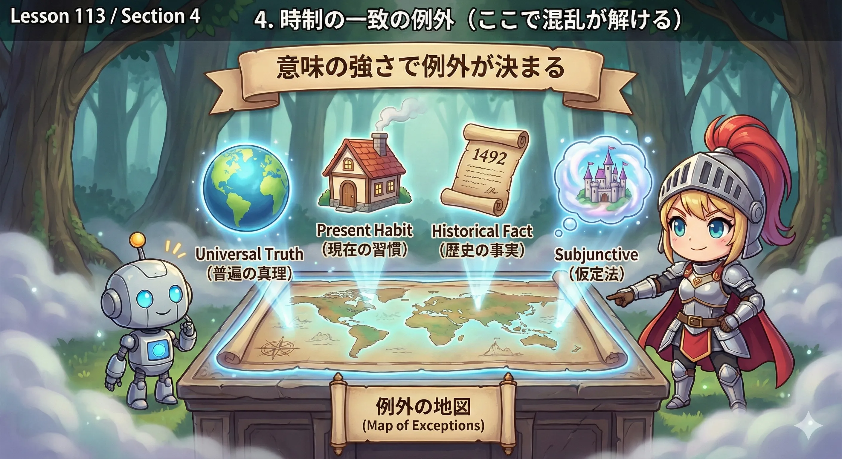 時制の一致の例外は意味の強さで決まるイメージ図