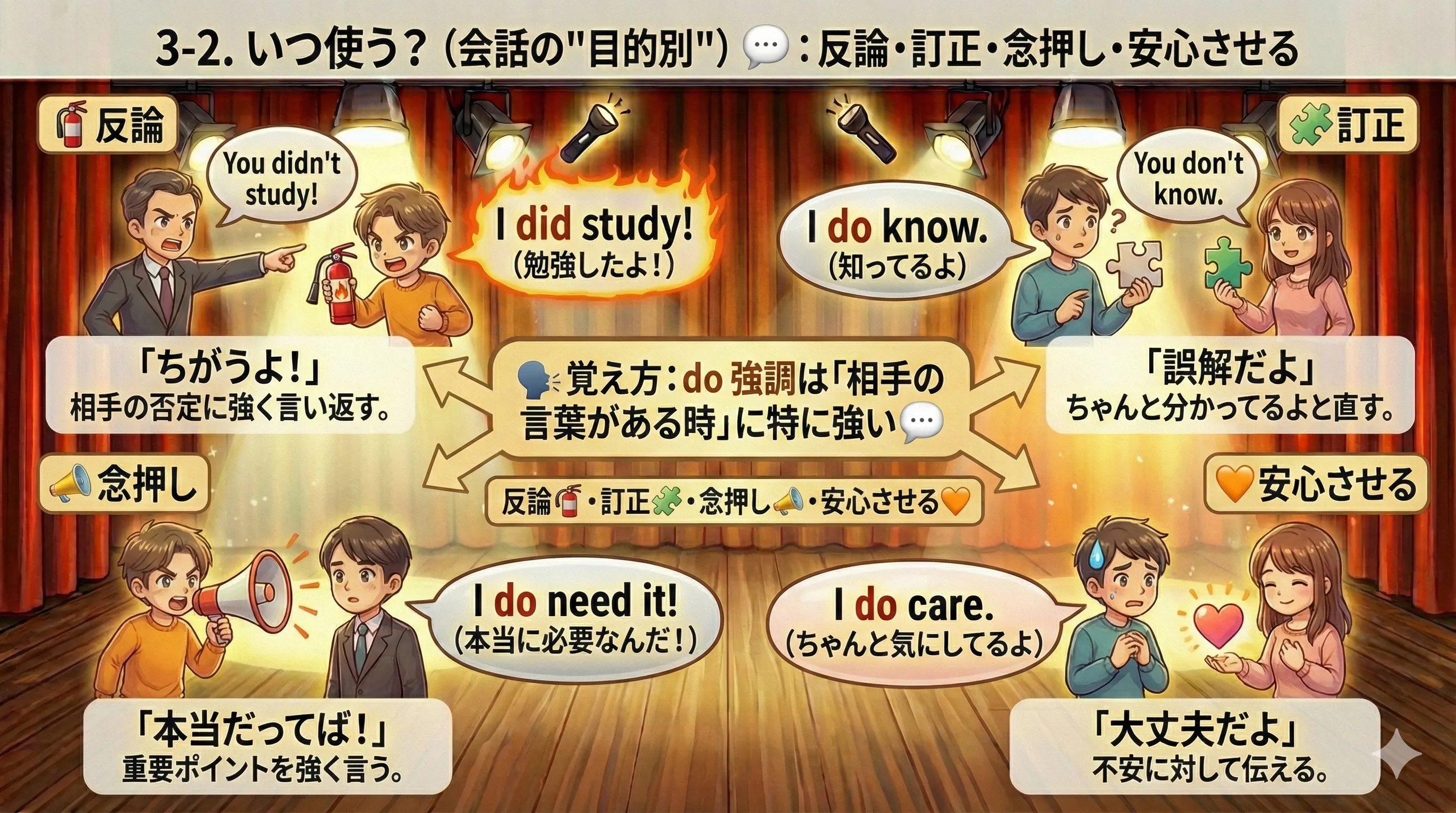 do強調がよく使われる会話：反論・訂正・念押し・安心の4パターン（本当だよ！を足す）