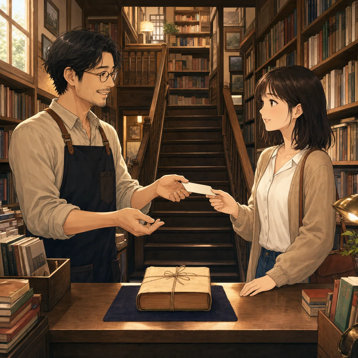 古書店で取り置きした本の受取場所を尋ねる