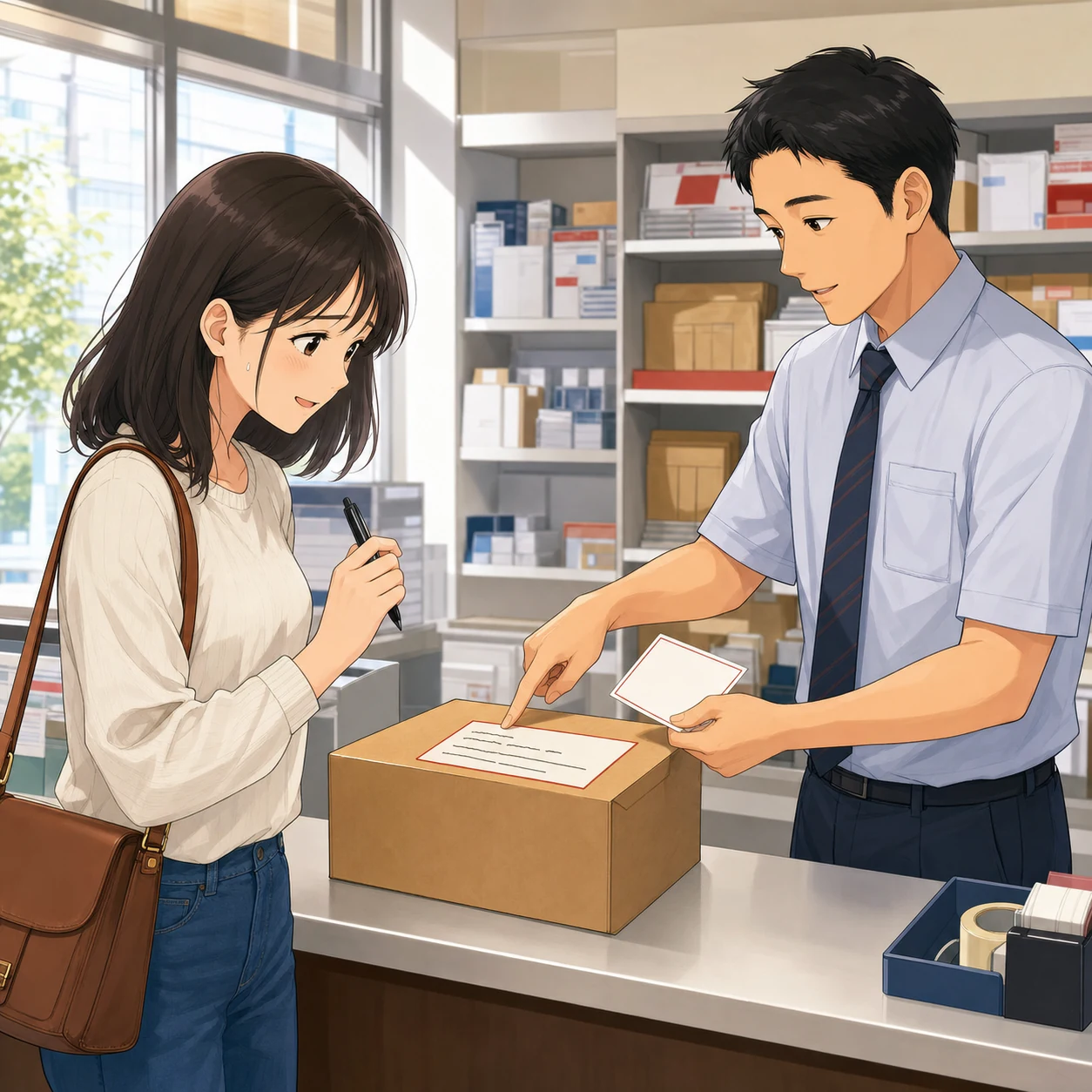 郵便局で荷物の部屋番号を訂正する