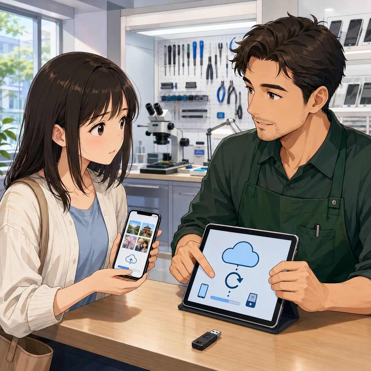 スマホ修理店でバックアップを確認する