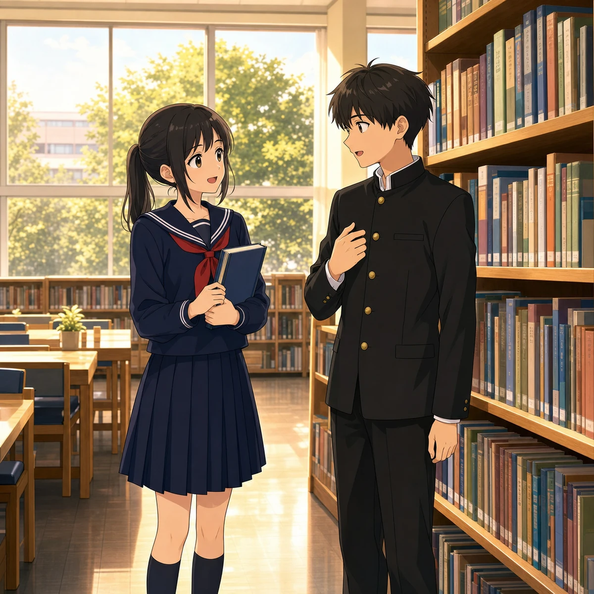 図書室で置き忘れた本を棚に戻すの例題イラスト