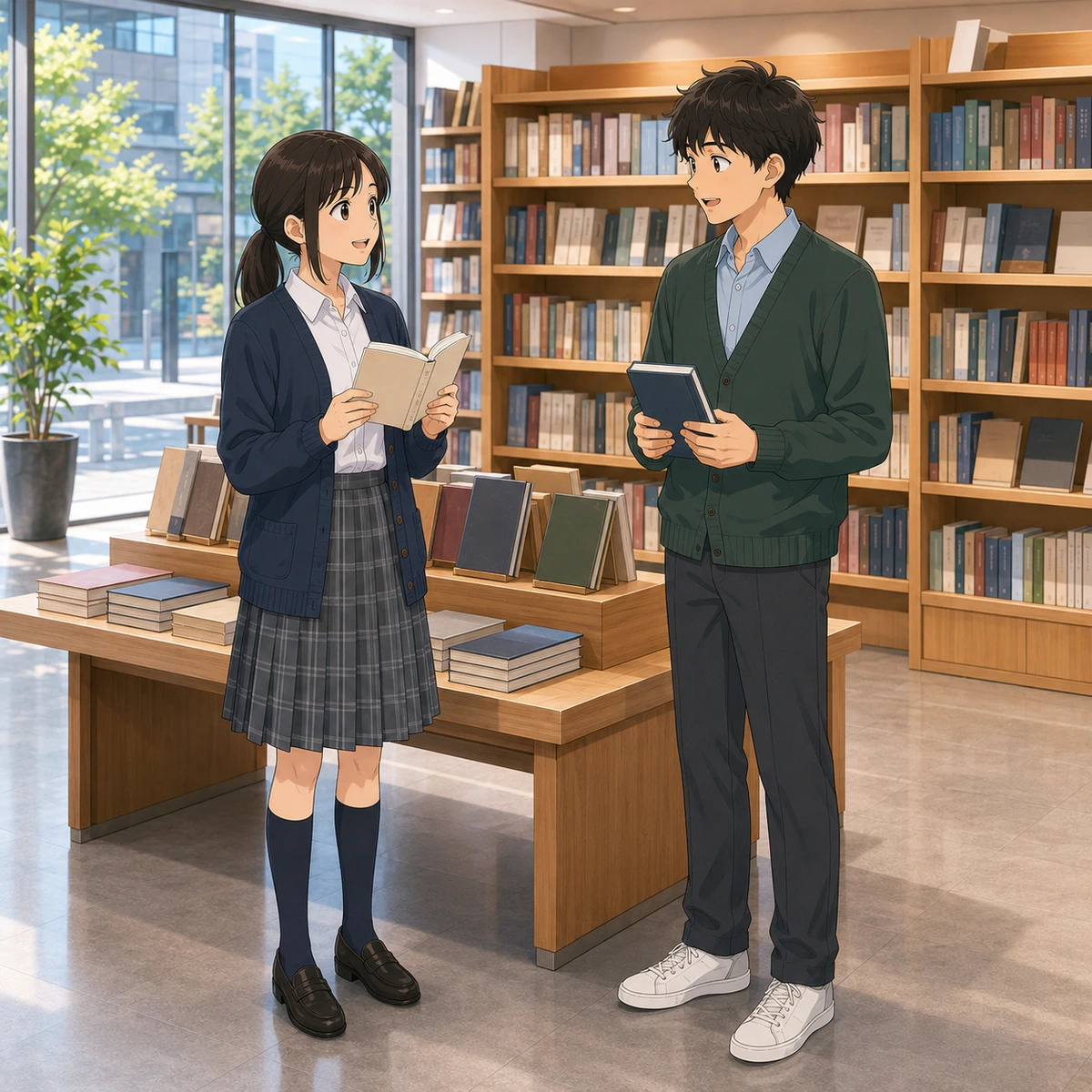 本屋で気づく、本を開く向きの例題イラスト