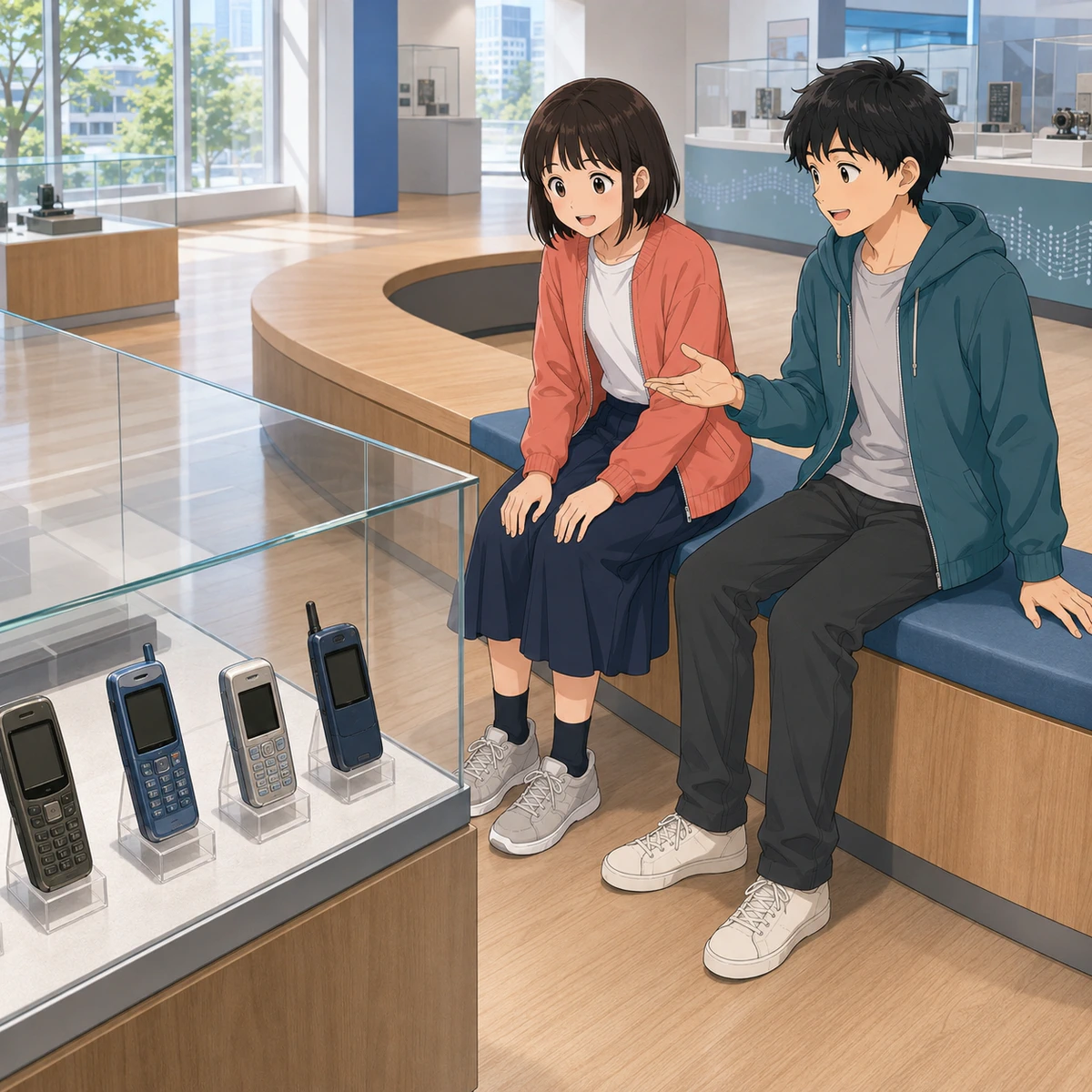 古い携帯電話から、絵文字の始まりへの例題イラスト