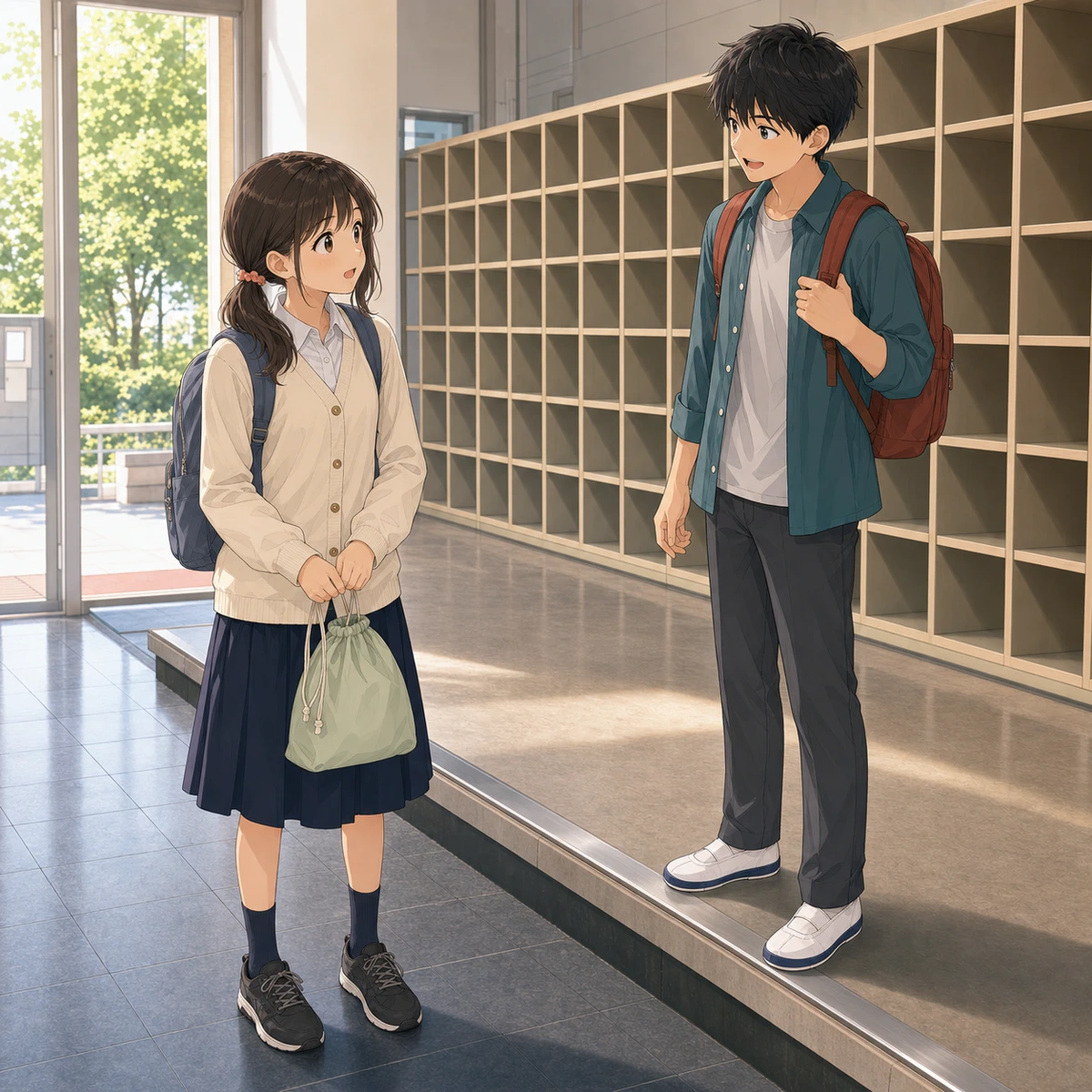 学校の入口で替える、もう一足の靴の例題イラスト