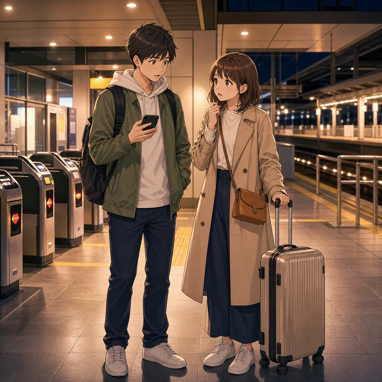 駅で終電に間に合うか相談する