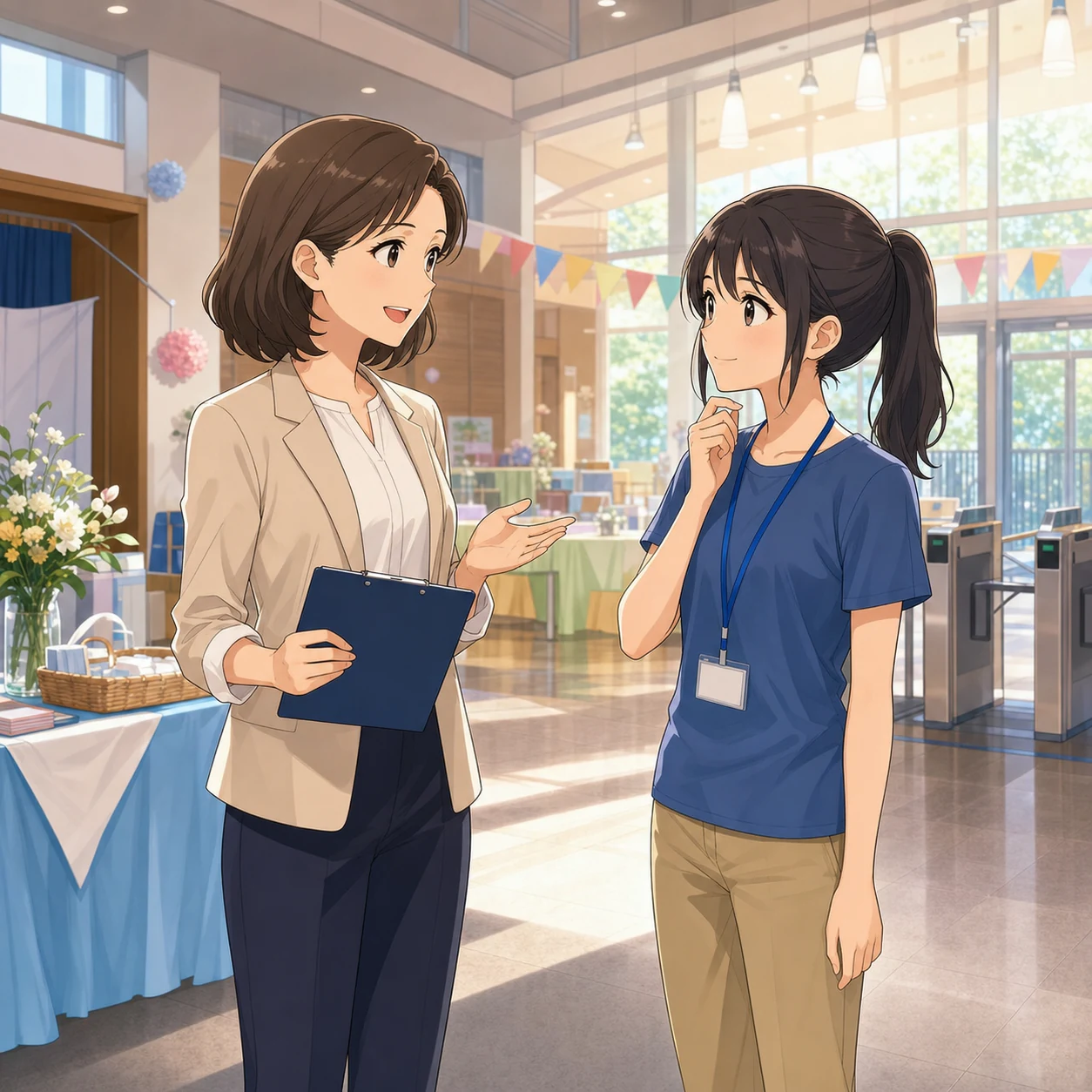 イベント会場で受付担当を交代する
