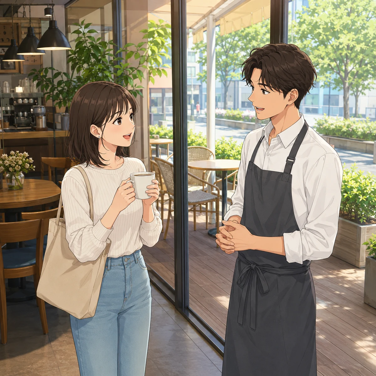 風が強くなりカフェの店内へ移る