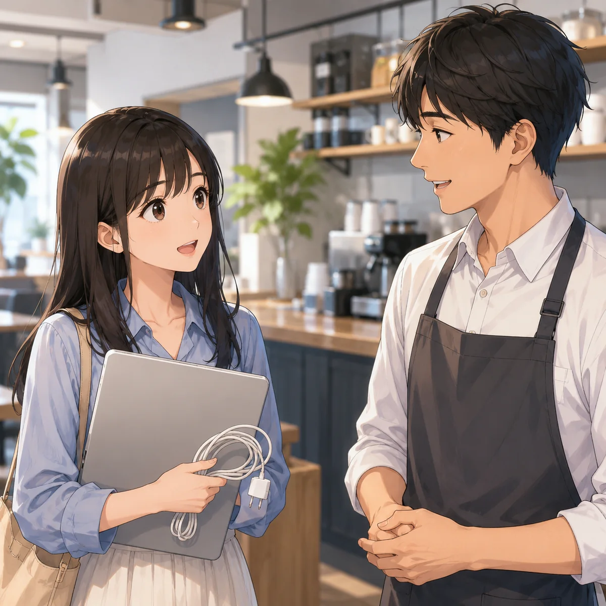 カフェでオンライン授業用の電源席を相談する