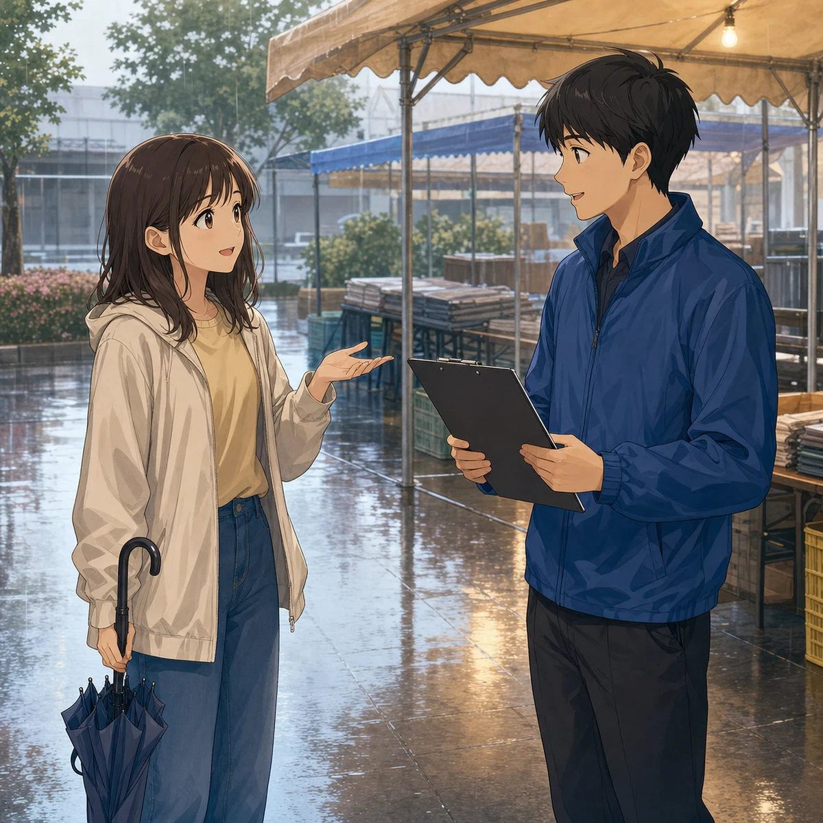 雨の日の地域イベント会場を確認する