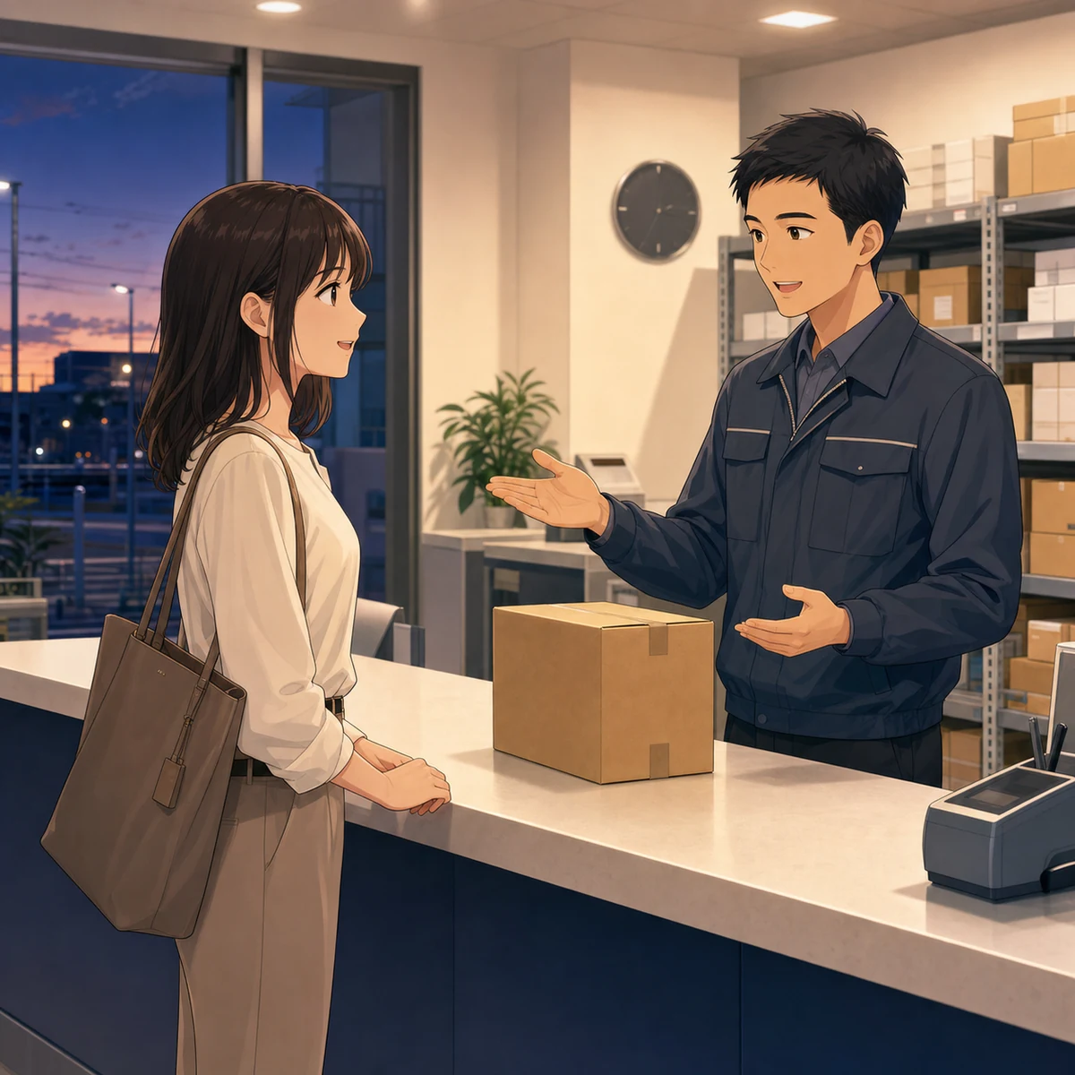 宅配便営業所で荷物の受取時間を確認する