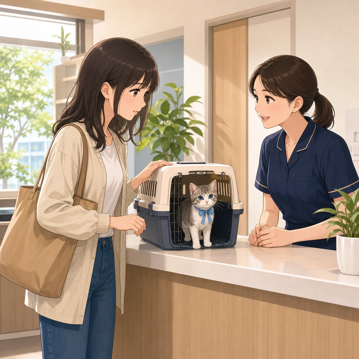 動物病院で保護した子猫を診てもらう