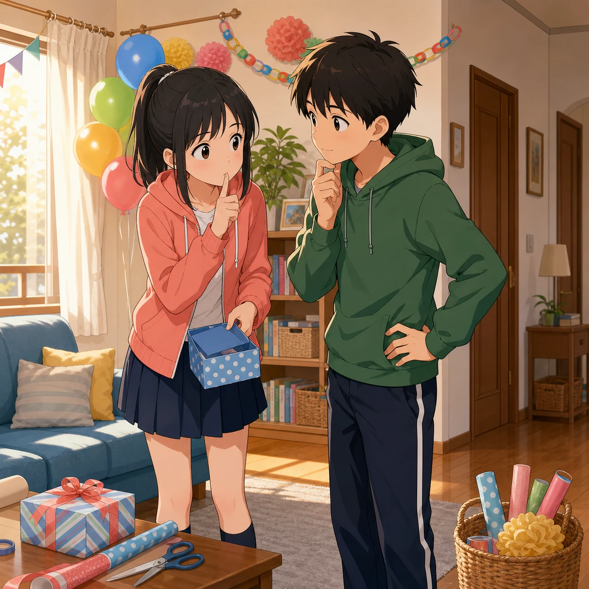 弟の誕生日ケーキを隠す場所を相談する