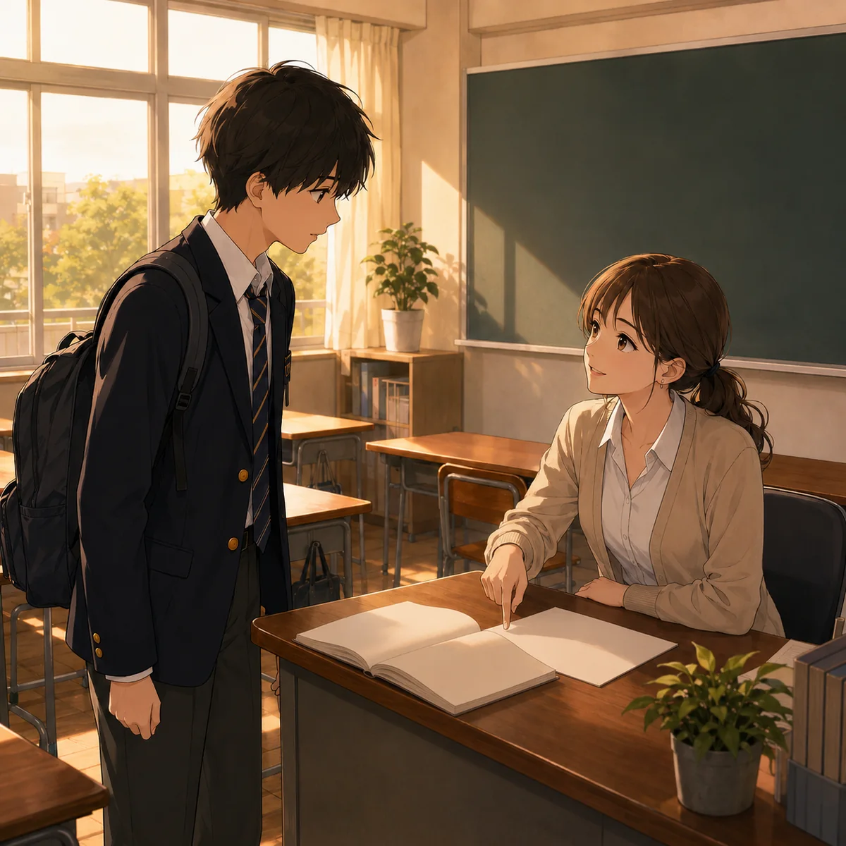 欠席した日の宿題を先生に確認する