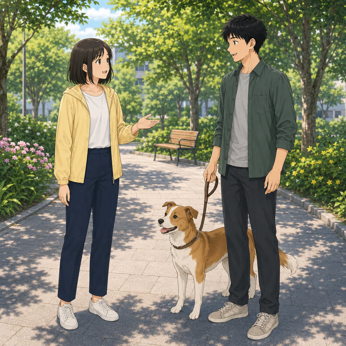 公園で犬の話を広げる