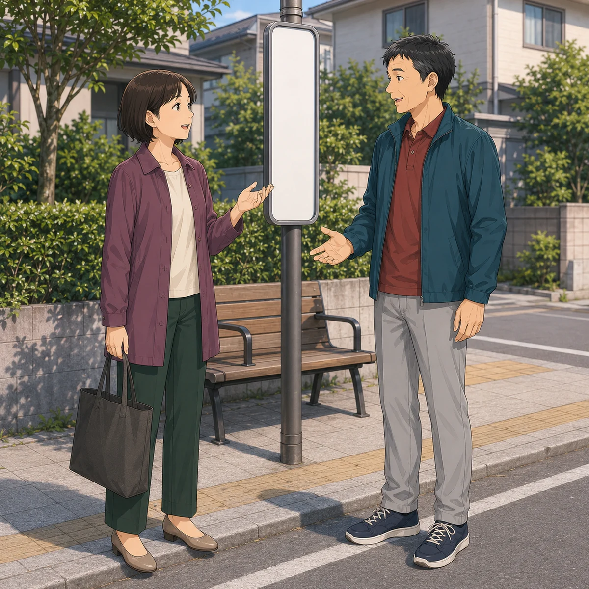 バス停で朝の散歩の話を広げる