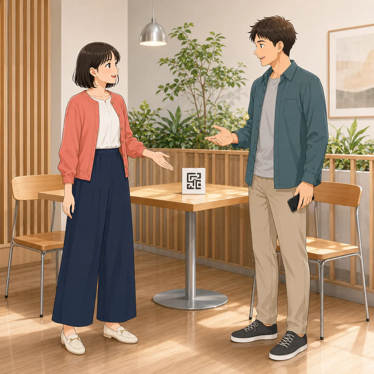 カフェのQRコードから日本生まれの技術へ話を広げる