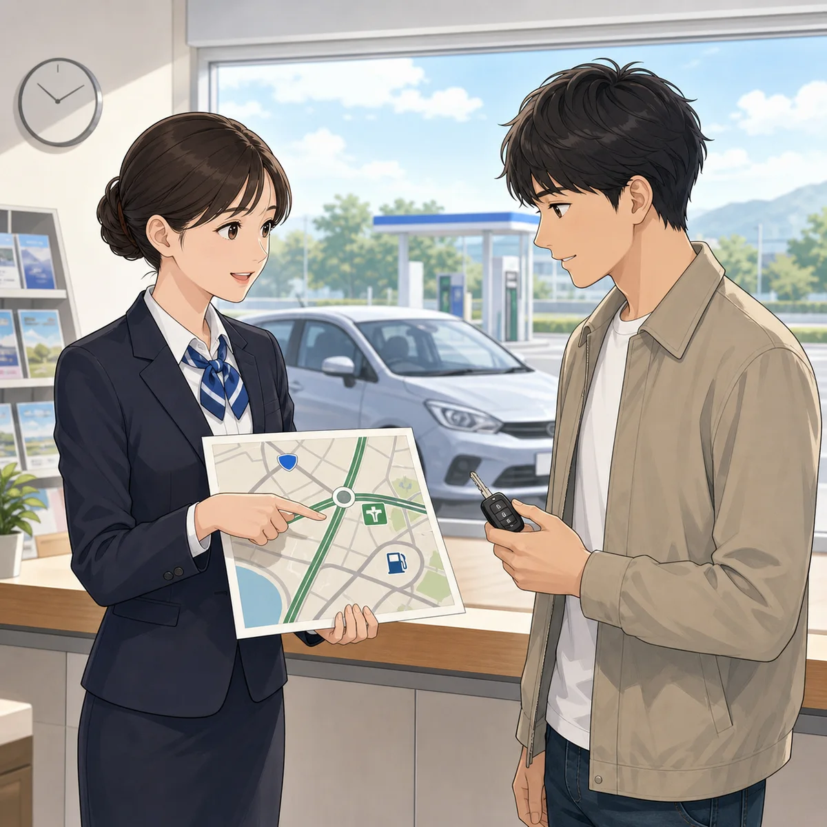レンタカー店で返却前の給油場所を確認する