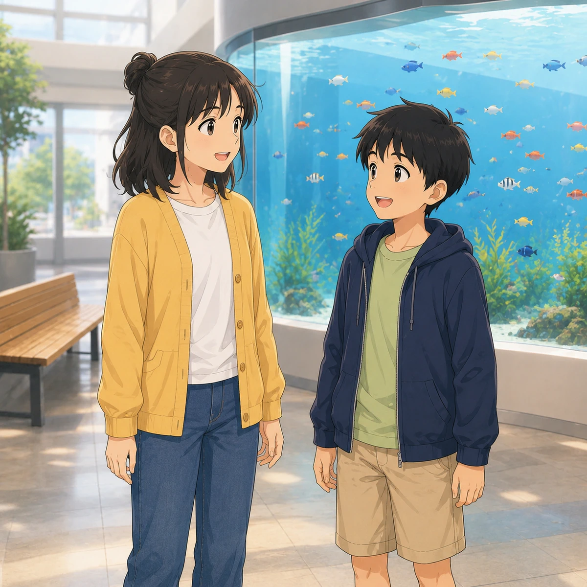 水族館でイベントの時間を確かめる