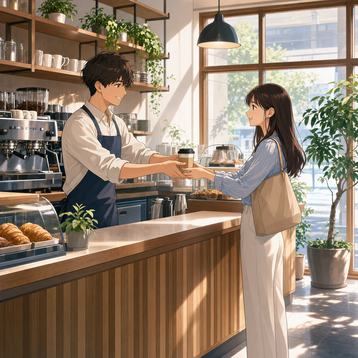 カフェで注文を受け取る
