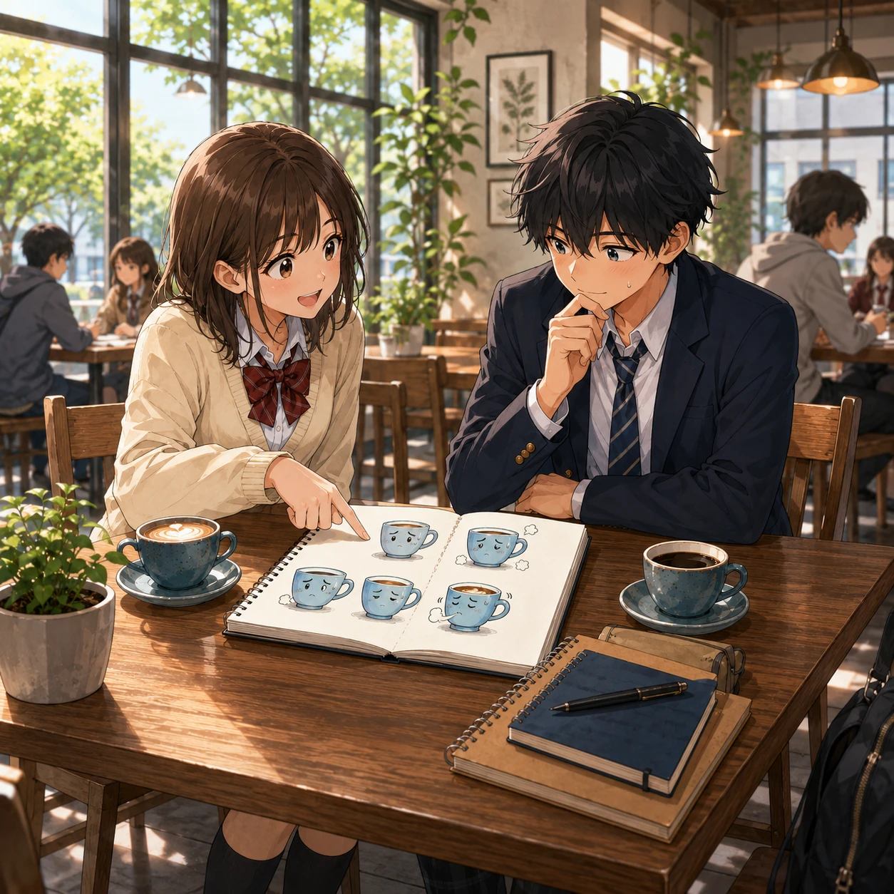 カフェで忘れ物のスケッチブックを届ける