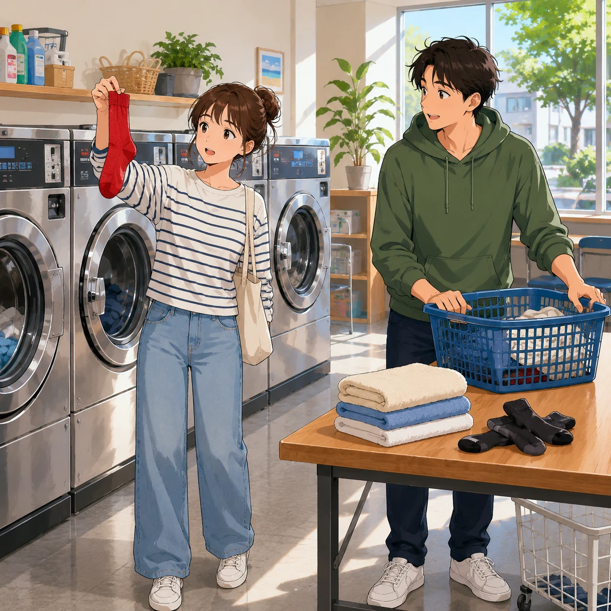 コインランドリーで片方の靴下を探す