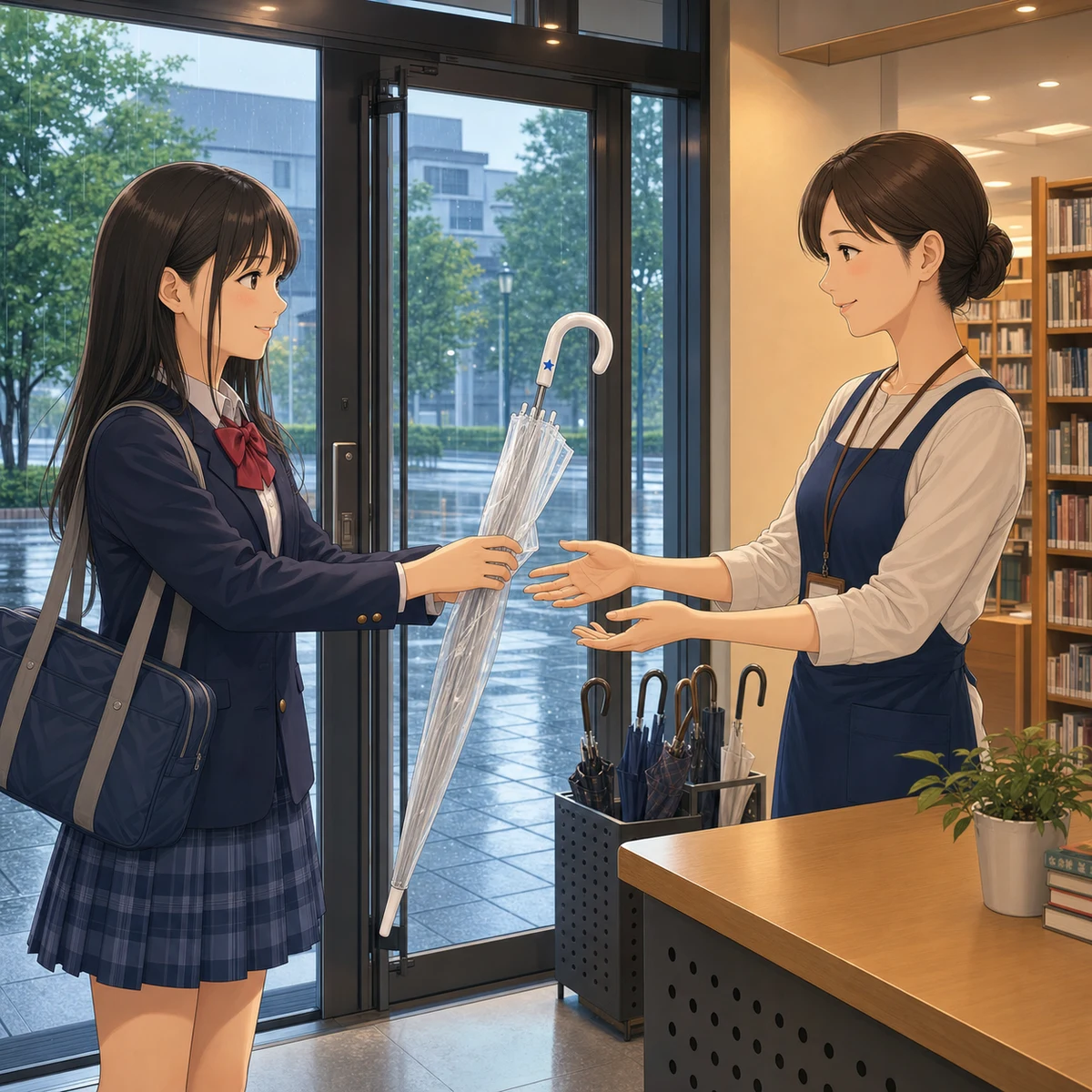 雨の日に借りた傘を図書館へ返す