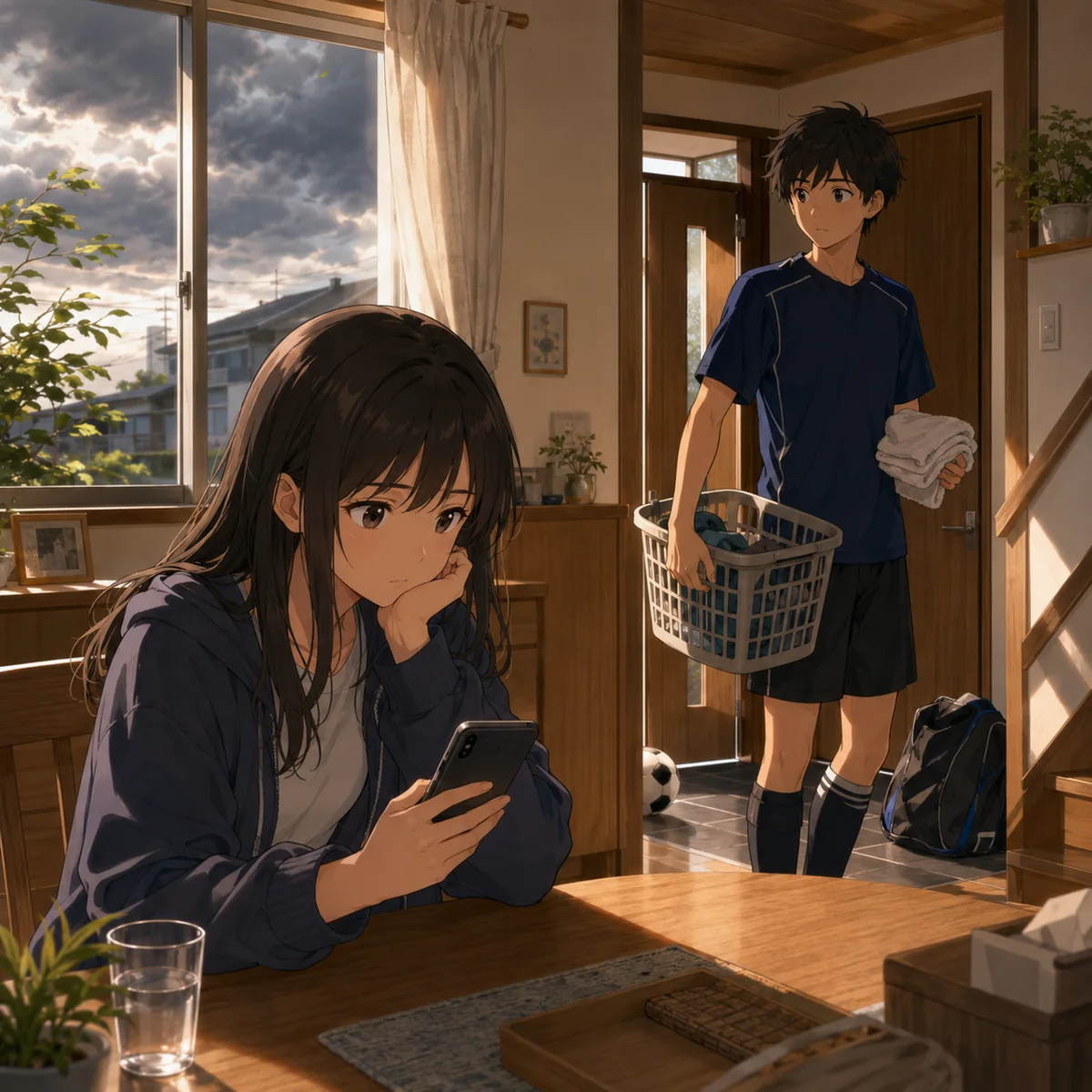 雨が降る前に洗濯物を取り込む