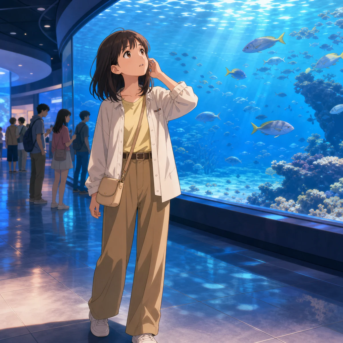 水族館で見つかったリュックの案内を聞く