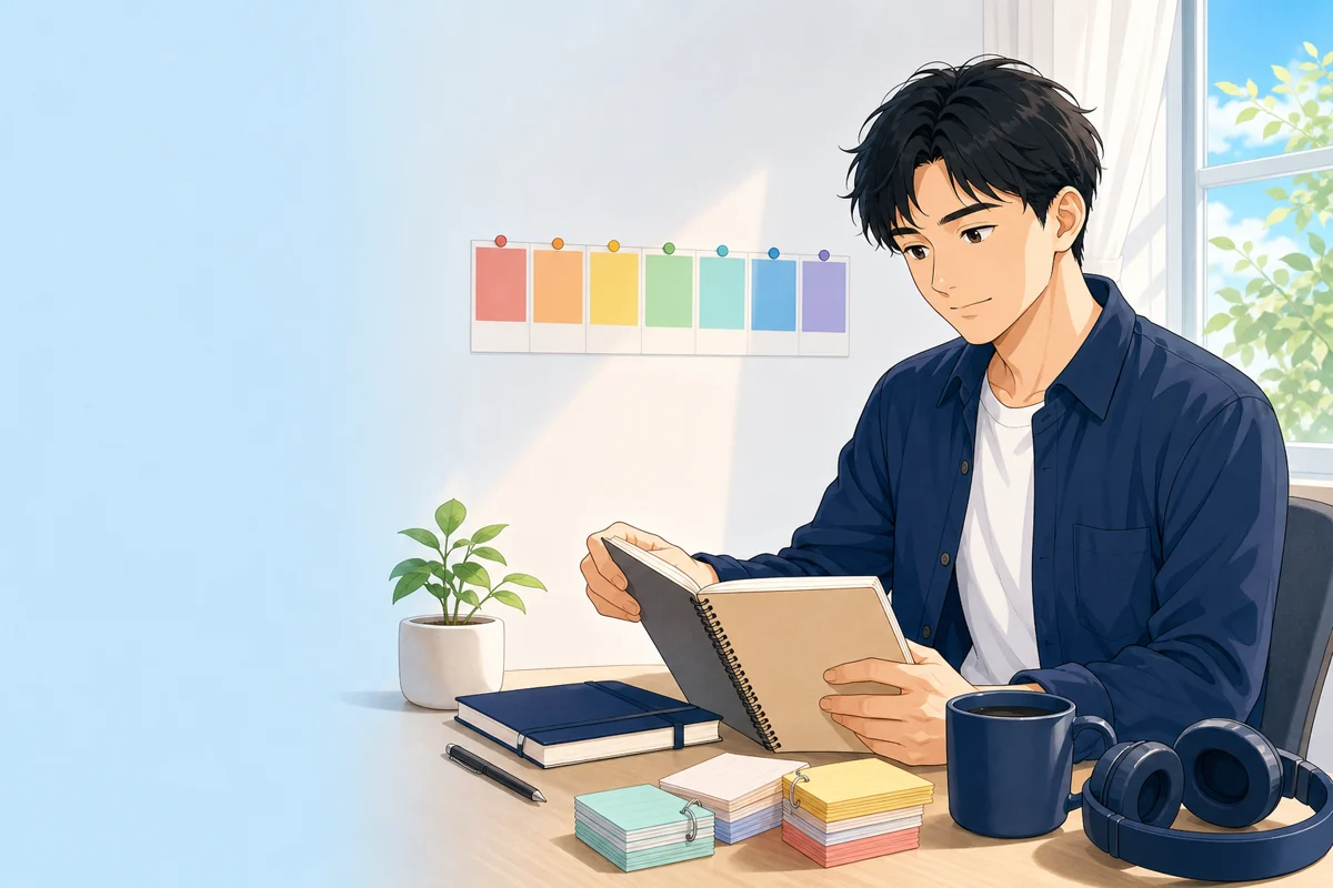 朝の机で7日間の英語学習を始める社会人